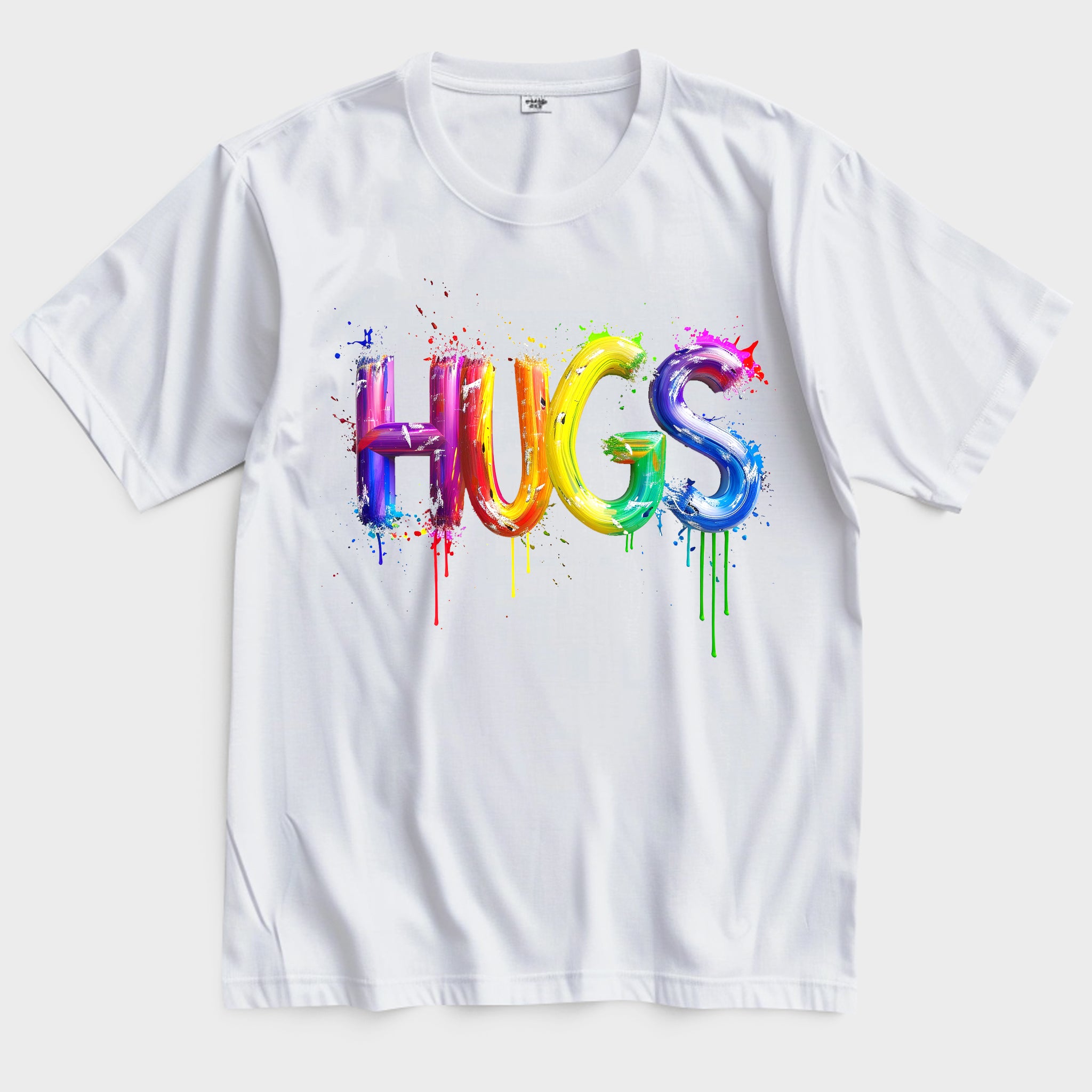 Hugs Rainbow Printed White T-shirt