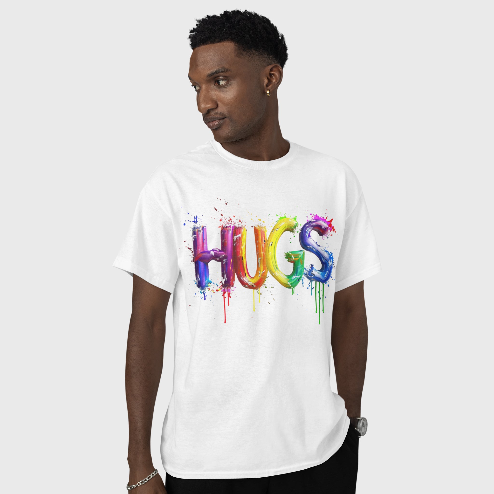 Hugs Rainbow Printed White T-shirt